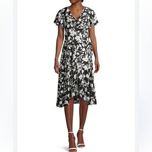 NEW Time and Tru Women's Ruffle Floral Midi Dress Black/white Size XXL